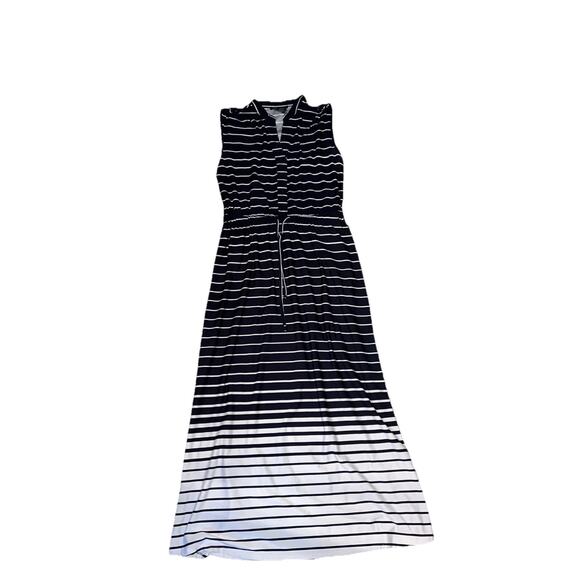 Robert Louis Dress Womens Navy White Striped Pattern Sleeveless PS Maxi - Picture 1 of 4